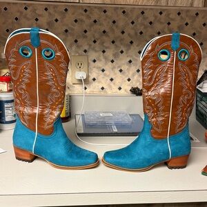 Turquoise and Brown Western Boots